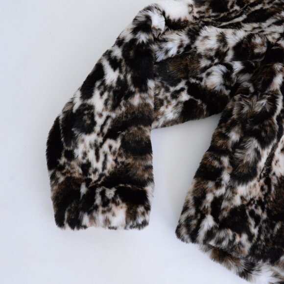 Band Of The Free Cream And Brown Animal Print Fake Fur Mob Wife Cropped Jacket S - Picture 9 of 11